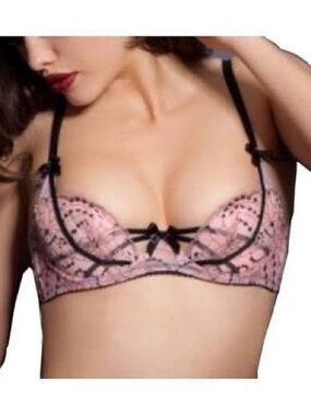 Agent Provocateur Bra 34C Lace Balconette Underwire Bra in Blush Pink and Black